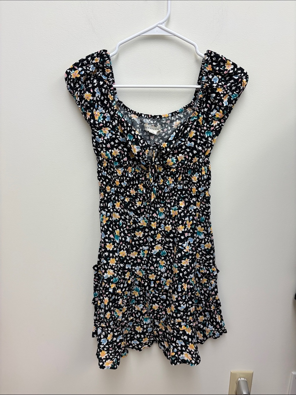 Aeropostale Black Floral  Dress with Yellow & Teal Flowers